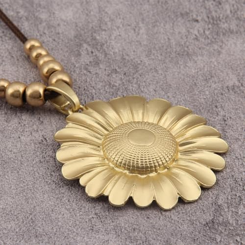 GelConnie Leather Necklaces Turquoise Long Boho Necklaces for Women Brown Chunky Circle Pendant Chocker Necklace Gold Sweater Necklace - style: Brown Flower Choker