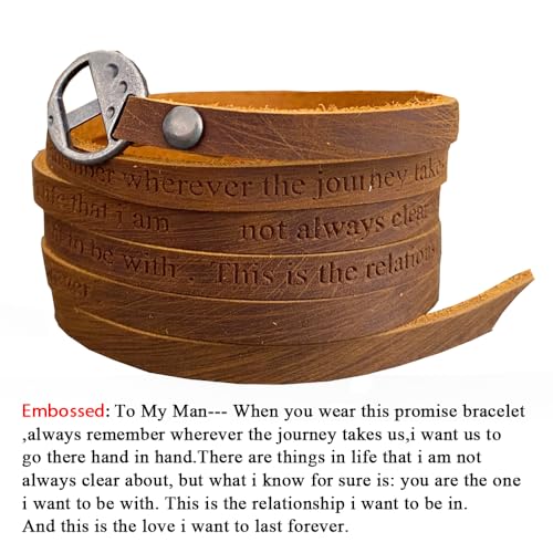 Rantanto Genuine Leather Wrap Bracelets Trendy Western Stackable Cuff Adjustable Boho Layered Bracelet Jewelry For Men Women - color: Brown--To My Man