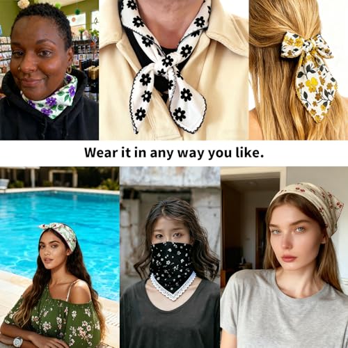 21x21 inches 100% Cotton Bandana for Women - Soft Square Scarf, Multi-Purpose Head Covering, Hair Bandana - color: P03-assorted Tiny Florals