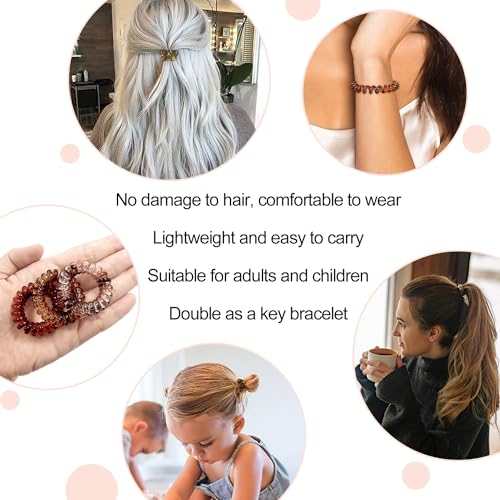 JessLab Spiral Hair Ties, 20 Pcs Traceless Phone Cord Hair Ties No Crease Spiral Bracelet Plastic Coil Ponytail Holders No-Damage Headband Hair Accessory for Girls Women Ladies Gift, Mix Color 1 - color: Mix Color 1