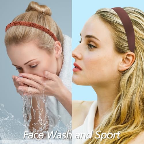 VELSCRUN Headbands for Women 7 Pcs Different Dark Brown Knotted Solid Pearl Head Bands Non Slip Hair Band for Womens Gilrs Thin Thick Short Hair Fashion Accessories - color: Dark Brown