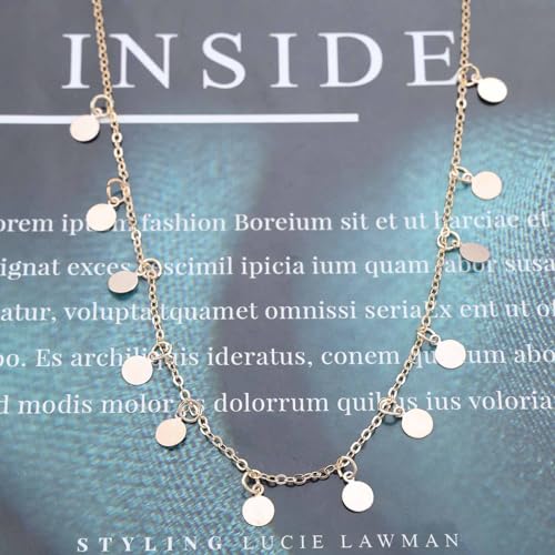 Vintage Disc Coin Necklace Gold Dangle Coin Choker Necklace Round Circle Necklaces Sequin Disc Necklace Chain Jewelry for Women and Girls