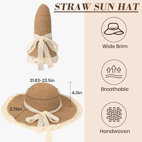 Beach Hats for Women - Beach Hat Womens UPF 50+, Packable Sun Hat Women Roll Up, Wide Brim Straw Hat for Women - color: Khaki Sun Hat