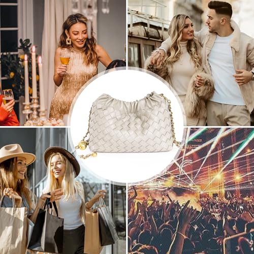 Joryin Woven Women's Crossbody Bag & Evening Purse, Trendy Dumpling Clutch & Hobo Cloud Shoulder Bag Trendy Dumpling Clutch - color: Woven Leather-sand