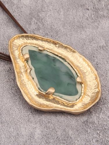 GelConnie Leather Necklace for Women Large Pendant Long Brown Necklace Circle Leather Choker Vintage Sweater Necklace Gold Chunky Boho Necklaces for Women - style: Chunky Boho Long Necklace