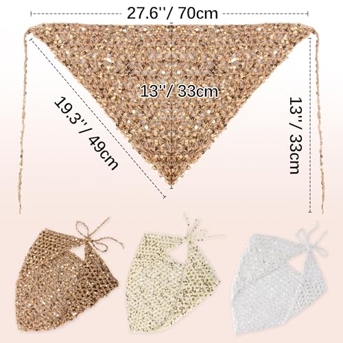 Ababalaya Crochet Cotton Head Scarf Boho Hollow Out Triangle Scarf with Shiny Sequin Y2K Hair Scarf - color: Khaki