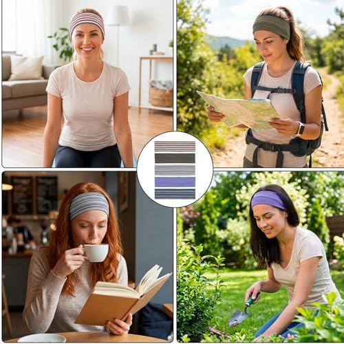 5Pcs Striped Headband, Striped Headbands for Women, Stretchy Headbands with Retro Knit Design, Fabric Headband in Stretchable Style for Everyday Wear, Yoga, Workout & Fashion Outfits Gifts