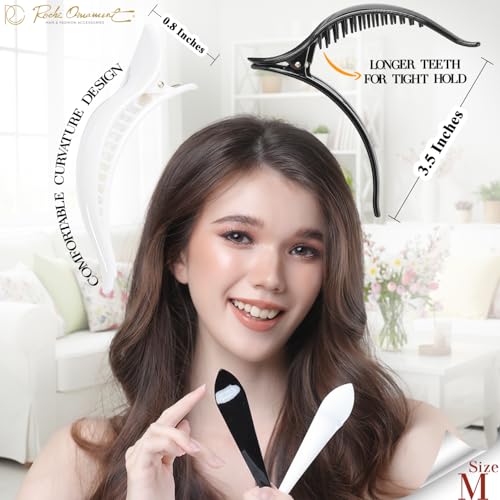 RC ROCHE 6 Pcs Duck Bill Alligator Hair Clips for Women Sectioning Flat Claw Long Thick Hair Inner Teeth Curved Styling Jaw Strong Secure Grip Salon, Medium Black & White - color: (Medium) Black & White