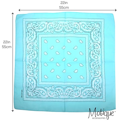 Motique Accessories Set of 3 Paisley Bandanas – 100% Cotton 22 Inch Head Scarf Neck Bandana Face Cover - color: Mint