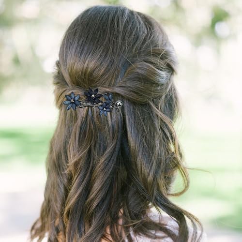 Arvintas 2 Pack Hair Clips, Ink-Blue Vintage Rhinestone Hair Clips Sparkly Crystal Clips Flower Small Hair Barrettes, Fancy Wedding Hair Accessories for Women Girls Bridal - color: Ink-Blue