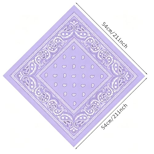 PLULON Bandanas for Men Women 4/12/24/30 Pack, Paisley Pattern Bandana Bulk Headbands Handkerchief Face Mask 100% Polyester - color: Light Purple