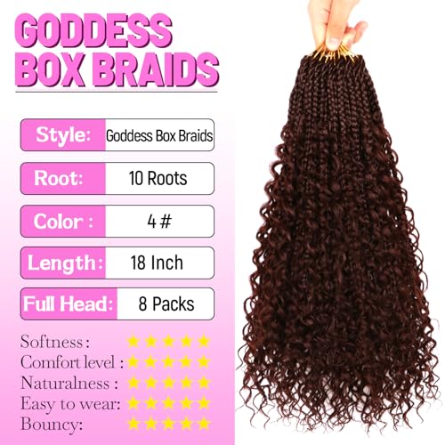 Goddess Boho Box Braids Crochet Hair-8 Packs 18 Inch Crochet Box Braids for Black Women Pre Looped (#4, 18 Inch (Pack of 8)) - color: #4, size: 18 Inch (Pack of 8)