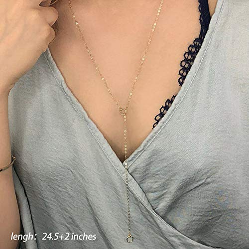 Turandoss Gold Layered Necklaces for Women - 14K Gold Plated Handmade Multilayer Bar Pearls Coin Disc Moon Butterfly Medallion Adjustable Dainty Layered Choker Necklaces for Women Jewelry - style: 3 Layered Necklace - Circle&Curved Bar&Circle Lariat