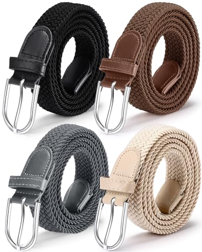 SATINIOR 4 Pack Stretch Belt Women Men Woven Braided Waist Band for Women Dress Tights Golf Casual Pants Shirts Jeans - color: Retro Color, size: M: Fit Waist 36-40 Inches