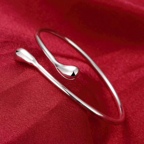 925 Sterling Silver Bracelets Open Adjustable Bangle Bracelet Teardrop Water Drop Cuff Bangles for Women - color: Pattern 2