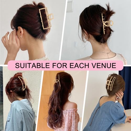 LUKACY 6 Pack Gold Metal Hair Clips - 4 Inch Large Jaw Clips for Women, Strong Hold Hair Claws for Thick or Thin Hair, Fashion Hair Accessories for Styling