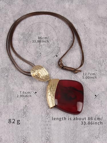 Leather Necklace for Women Large Pendant Hippie Choker Necklace Vintage Sweater Necklace Chunky Boho Necklaces for Women - style: Leather Chain Necklace