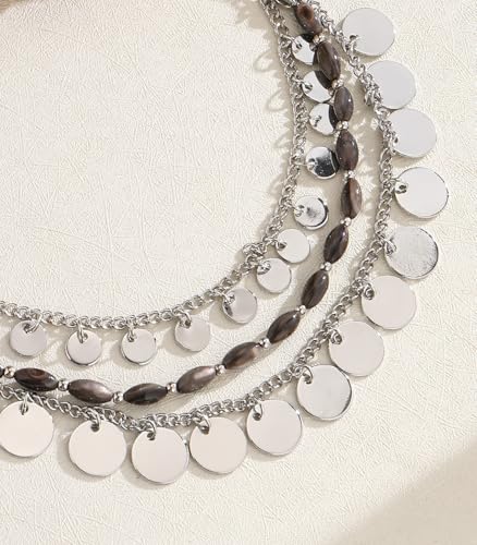 Noessla Layered Beaded Chunky Necklace for Women Boho Two-color Shell Statement Necklace Fashion Collar Costume Jewelry Gifts for Mum - color: 94-Black