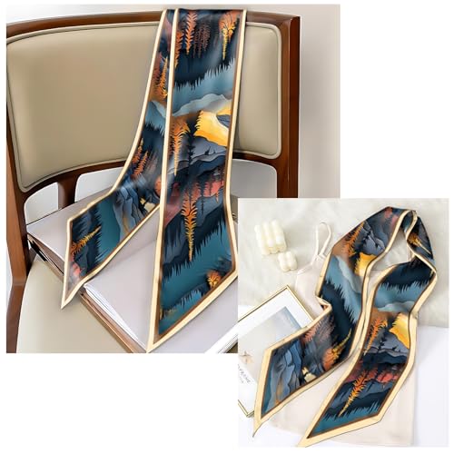 Head Hair Scarf Neck Silk Feeling Scarves Long Thin Satin Fashion Handbag Cute Decoration Women Girls 59 * 6.7'' - color: O-20-sunset
