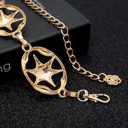LIMHOO Women's Metal Waist Chain Belts Gold Silver Link Belt for Dresses - color: Star Gold, size: XL: Length 150cm/59in