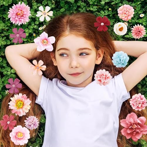 21 PCS Flowers Hair Accessories Women Boho Hair Barrettes Clips Girls Pink Purple Floral Rose Bride Headpiece Wedding Festival(PINK & PURPLE) - color: Pink&Purple, size: 1 Count (Pack of 21)