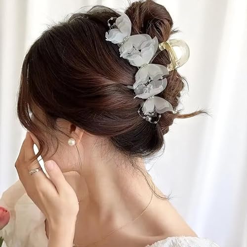 Set 2pcs Elegant Butterfly Hair Clips, Pearl Decorated Crab Claw Hairpins, White Wedding Hair Accessories, 4.92 x 2.55 inches