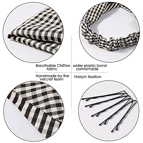 Vercret 6 Pack Hair Scarf Headband for Women Elastic Bandana Head Scarf Large Boho Triangle Kerchief with Clips Non Slip Scarves - color: D Pack Plaid Printed