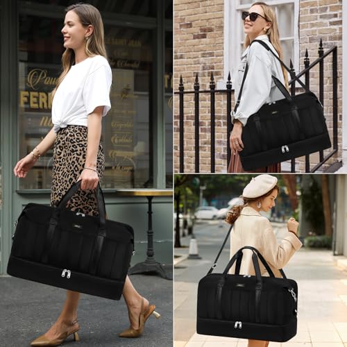 IBFUN Weekender Bags for Women, Travel Duffle Bag with Shoe Compartment Carry on Weekender Overnight Duffel for Weekend Travel Business Trip 3PCS - color: E1-Black
