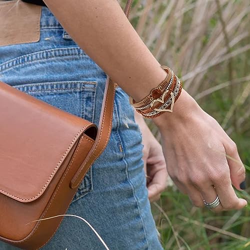 Long tiantian Boho Leather Wrap Bracelets Gifts Trendy Stuff Layered Bangles Bracelets for Women Modern Stackable Infinity Bracelets Bohemian Jewelry Gifts for Women Birthday Gifts - color: B4:Bangle Bracelets(brown)