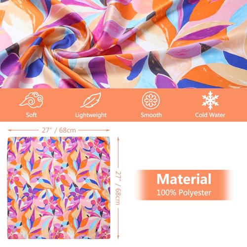 Stlvoll 27.5" Silk Neck Scarf of Women's Fashion Head Scarf Square Neck Satin Scarfs for Bag Hair Scarves Gift - color: Purple/Red/Orange/Blue