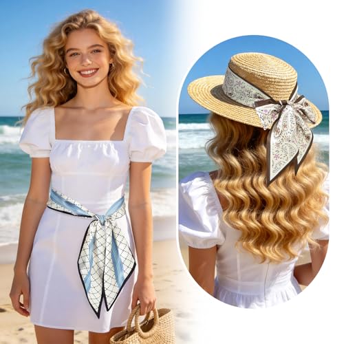 GERINLY 2 PCS Neck Scarf for Women, Long Purse Scarf for Handbags, Narrow Hair Scarves, Bag Charm Accessories Headband - color: Blue