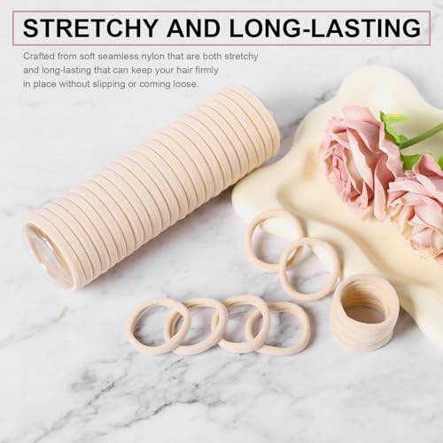 LuSeren 120 Pcs No Damage Hair Ties for Thick Hair, Large Soft Seamless Nylon Hair Elastics for Women, Ponytail Holders, Hair Accessories – Blonde - color: blonde