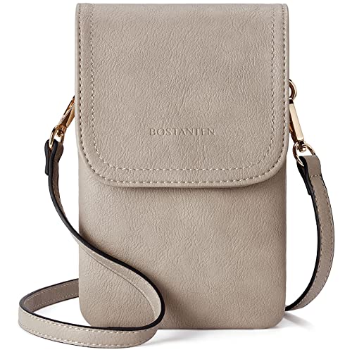 BOSTANTEN Vegan Leather Crossbody Bags for Women Designer Cell Phone Bag Wallet Purses Adjustable Strap - color: A-03-retro Grey