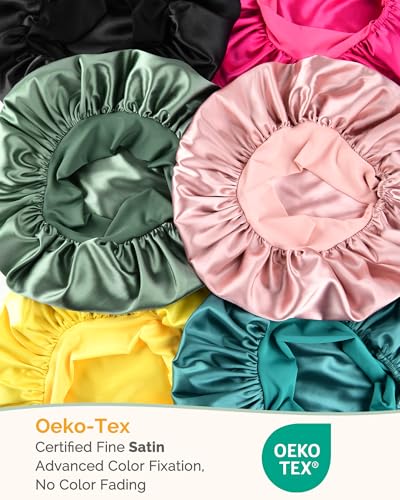 YANIBEST Adjustable Satin Bonnet for Sleeping Women Double Layer Hair Wrap Reduce Friction Prevent Frizz Natural Curly Hair - color: Blue