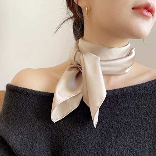 Ciormis 100% Mulberry Silk Scarf-Women's 21''/27''Square Silk Hair Head Scarf Neckerchief with Gift Packaged - color: 21''x 21''-style 06-champagne