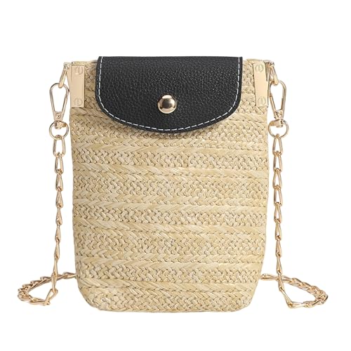 Long Keeper Small Straw Crossbody Phone Purse for Women Mini Faux Straw Summer Crossbody Boho Shoulder Bag for Beach Holiday - color: Black