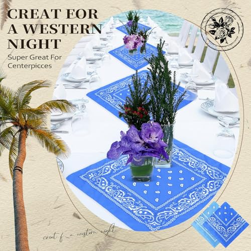 Suhine 24 Pcs Bandanas Bulk for Women Men 22 x 22 Inch Paisley Outdoor Headband Cowboy Handkerchief Summer - color: Lake Blue, Sky Blue