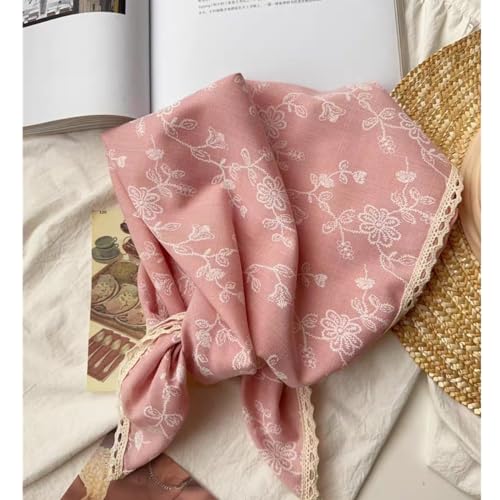 Soft Cotton Like Lace Bandana Headband, Head Wrap, Protective Coverage, Hair Neck Scarf for Women 24 x 24 inch - color: Cas008 - Sewing Flower P
