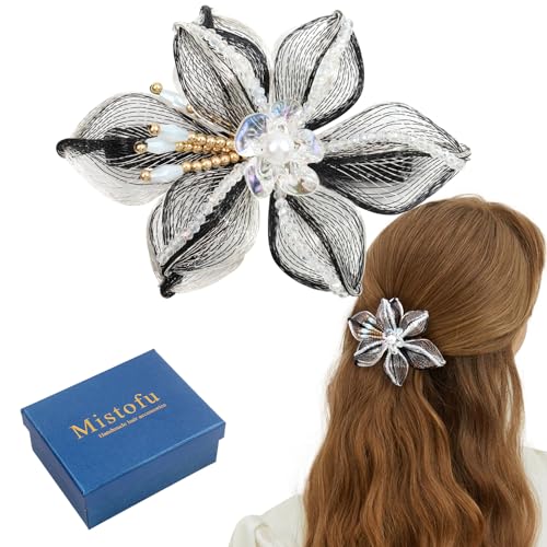 Mistofu 3.14Inch DIY Copper Wire Metal Hand-woven High-level design Barrettes Elegant Hair Accessories, Gifts for Women Girls (Black and White 2) - color: Black and White 2