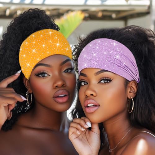 Urieo Rhinestones Headband Wide Glitter Headbands for Women (Pink) - color: Pink