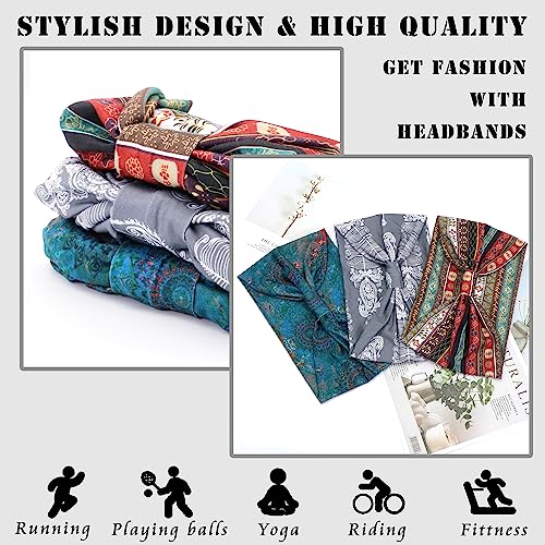 FULZTEY Boho Headbands for Women Wide Head Bands Floral Printed Bandanas Vintage Paisley Turban Stretchy Yoga Workout Hairband African Style Hair Wraps Chic Hair Accessories for Girls 3Pcs - color: Style 45