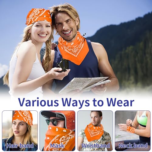 6 Pack Pure Cotton Bandana, Multi-Purpose Square Handkerchief, Face Mask headband for Men and Women - color: Orange