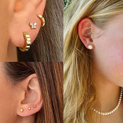 BOUTIQUELOVIN 14K Gold Stud Earrings Set for Women, for Multiple Piercing Silver Plated Studs Earrings and Zirconia Earring Set Small Huggie Hoop Chain Earing - color: 6Pairs Gold C