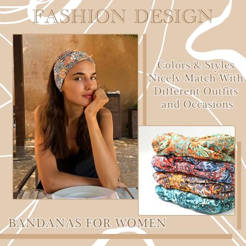 Wide Headbands For Women Boho Head Bands Floral Printed Bandana Hair Band Fashion Head Wraps Bohemian Turban African Scarf Workout Yoga Sweatbands Hair Accessories For Women Girls 4 Pack - color: Style 80