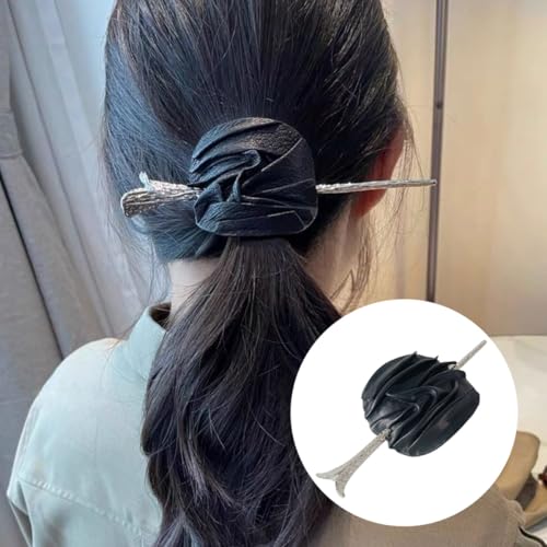Leather Hair Stick Bun Hairpin Black Retro Hair Pin Women Headdress for Ponytail and Chignon Styling