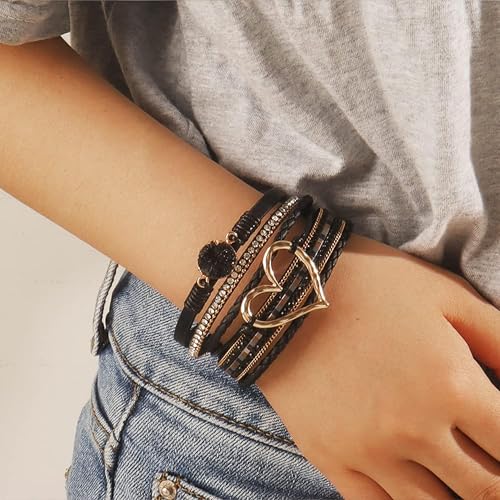 Long tiantian Leather Bracelets for Women Warp Bracelet Stackable Boho Layered Bracelet Chunky Heart Trendy Birthday Gifts for Her - color: A7:bracelet for woman