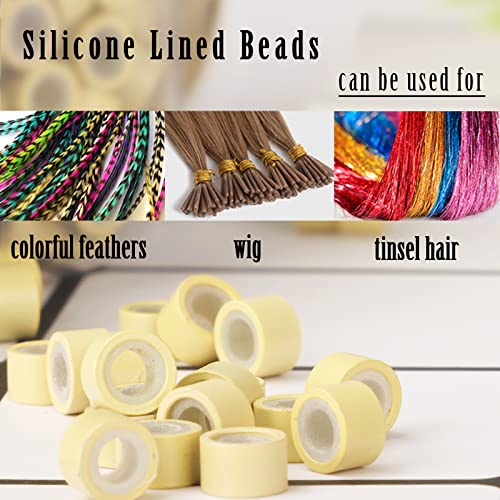 NIACONN 1000pcs 5 mm Tinsel Hair Extensions Beads, Silicone Lined Ring Micro Link I-tip Beads for Hair Extension - Blonde - color: Blonde, size: 5mm