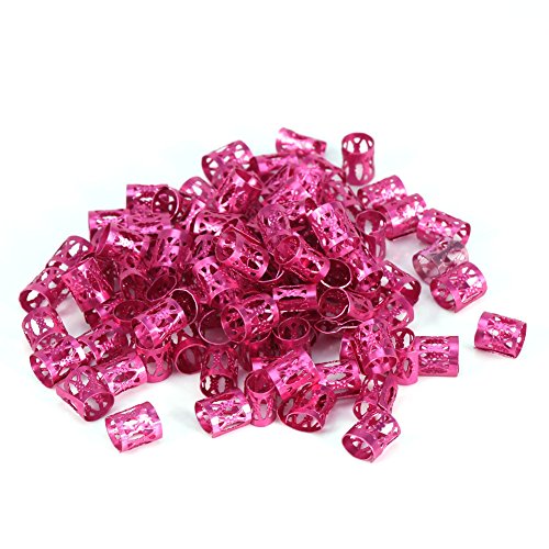 100PCS Braiding Beads Metal Cuffs,New Colorful Dreadlocks Beads Hair Braid Rings Clips Dread Locks, Rings Cuff Hair Decoration Braiding Filigree Tube Hair Jewelry (rose red) - color: rose red