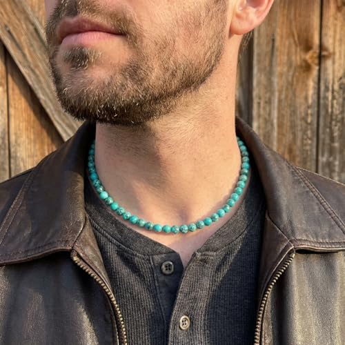 Turquoise Necklace, 6 mm Beaded Necklace for Men, Western Boho Beach Jewelry for Women