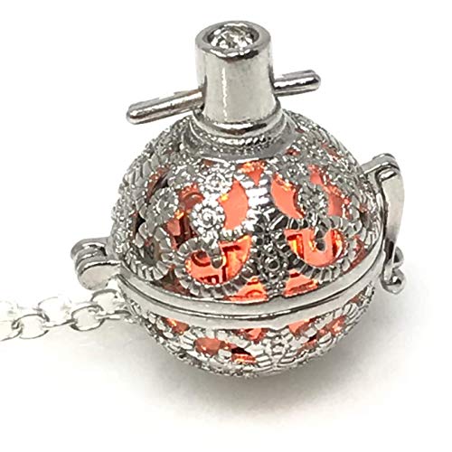 UMBRELLALABORATORY Steampunk FIRE Necklace - Pendant Glow Locket - Great Gifts for women, Mother, Father, cute magical Jewelry - color: Orange